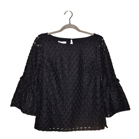 RSVP BY TALBOTS $108 Navy Lace 3/4 Bell-Sleeves Top Boho‎ Eyelet Popover XS - Picture 1 of 3